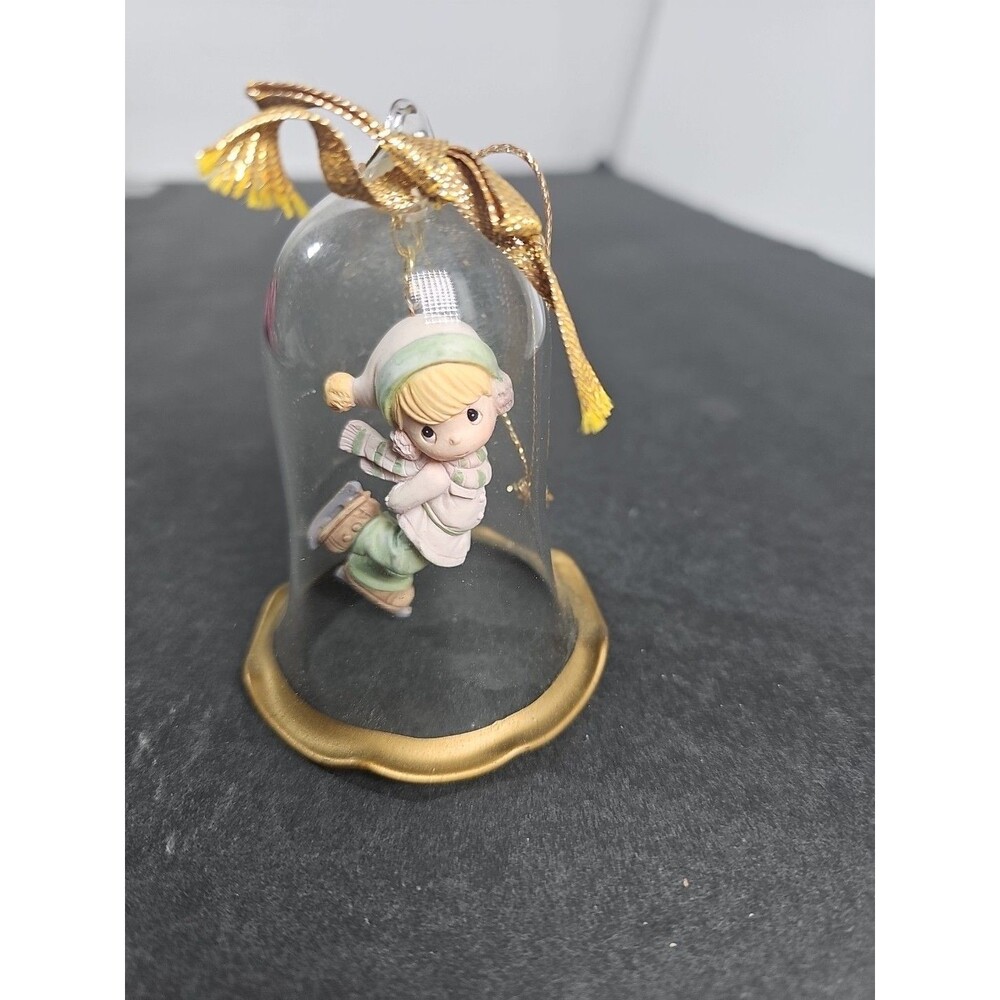VINTAGE ENESCO PRECIOUS MOMENTS CHRISTMAS GLASS BELL CHRISTMAS ORNAMENT